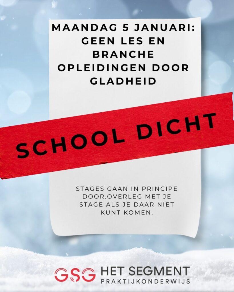 maandag 5 januari geen les en brancheopleidingen 1